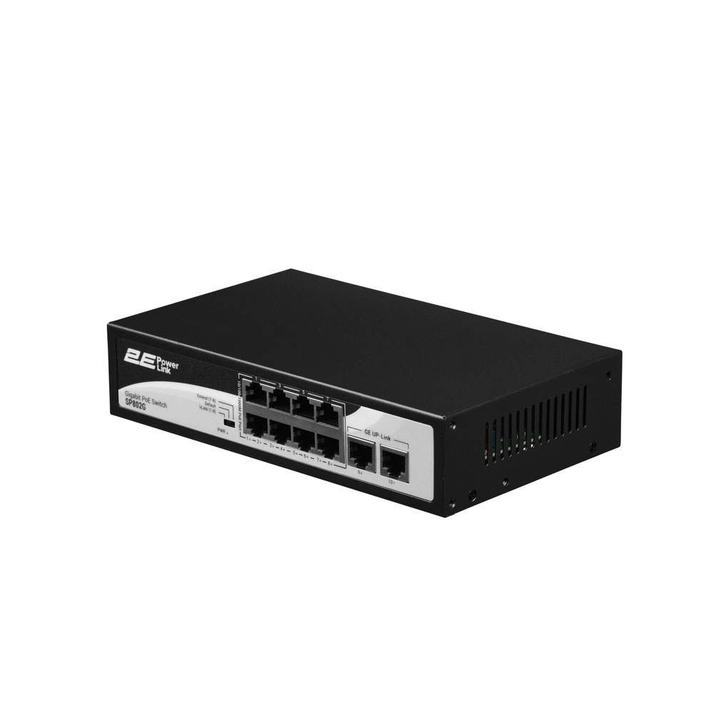 Коммутатор 2E PowerLink SP802G 10xGE (8xGE PoE, 2xGE Uplink, 120W), неуправляемый