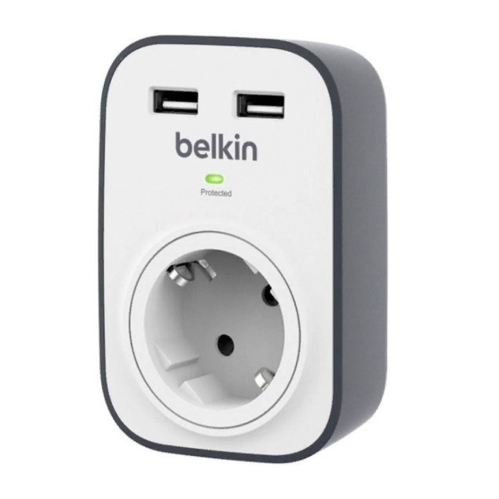 Сетевой фильтр Belkin 1XSchuko, 2xUSB 2.4A, 306 Дж