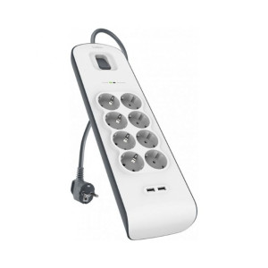 Сетевой фильтр Belkin 8хSchuko, 2xUSB 2.4A, c защитой от перенапряжения 900 Дж 2m White