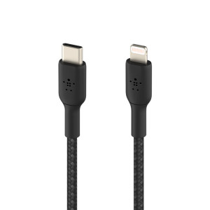 Кабель Belkin USB-С - Lightning, BRAIDED 1m, черный