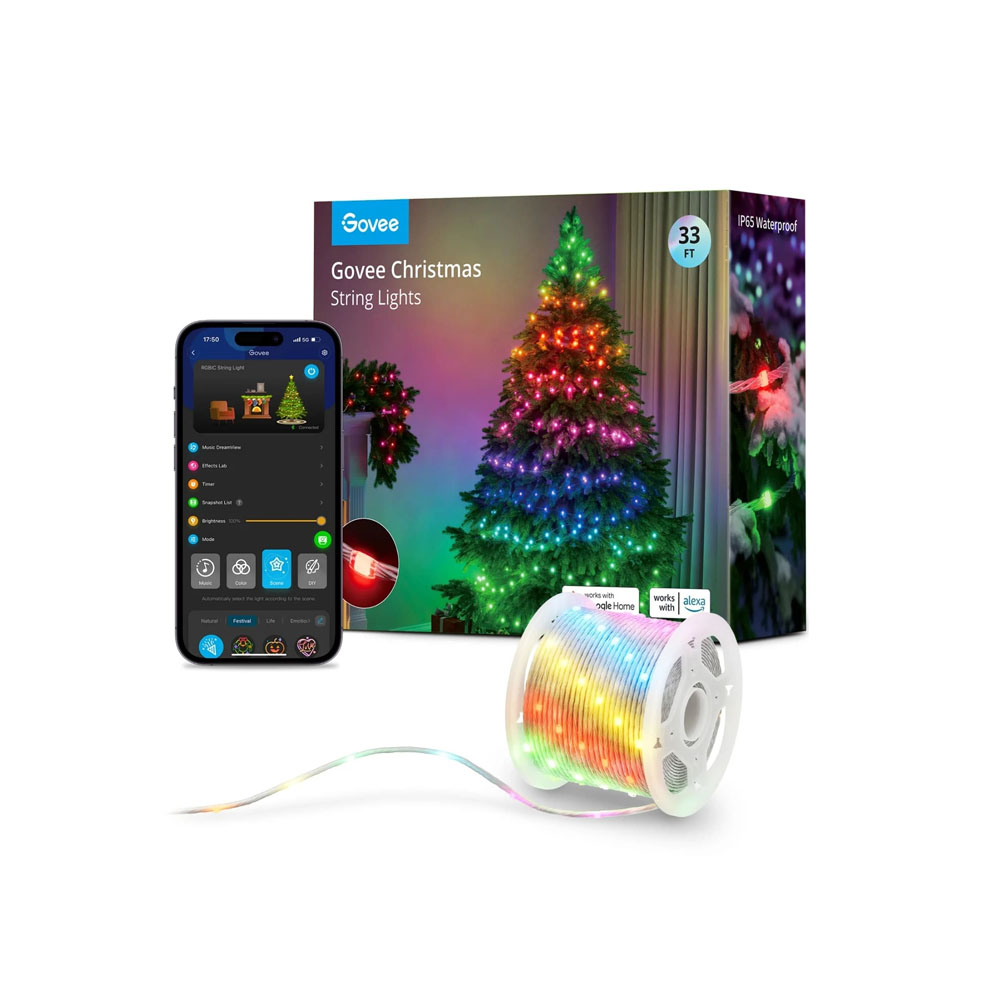 Гирлянда Govee Smart LED H70C1 Christmas Light RGB, IP65, 10м, кабель прозрачный