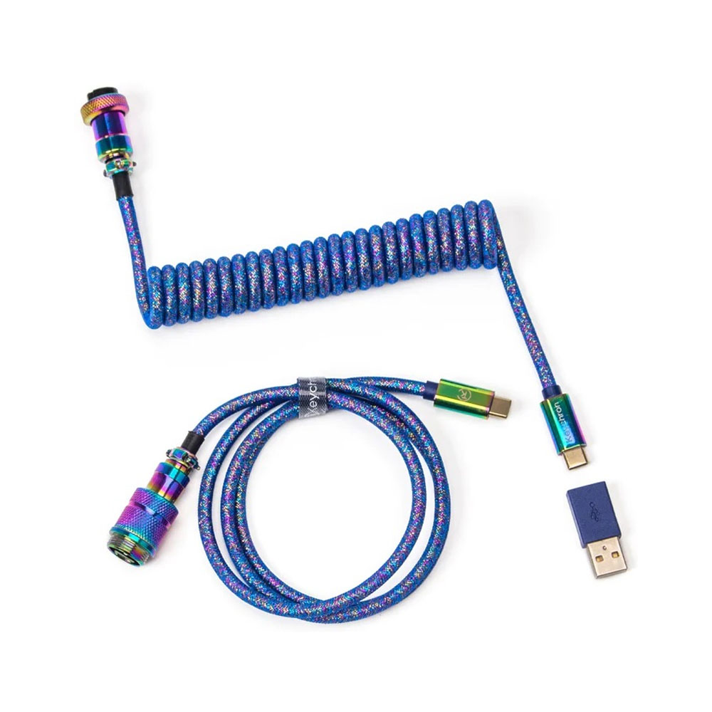 Кабель Keychron Type-A/Type-C Premium Coiled Aviator, Cable-Straight, Rainbow Plated, Blue