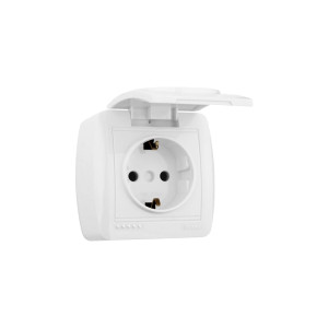 Розетка Demet 1-ная с/з с крышкой белый 