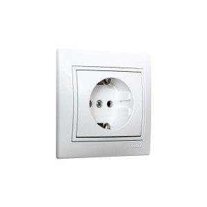 Розетка Lezard Mira 1-ная с/з керамика белый с белой вставкой
