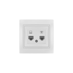 Розетка Lezard Mira компьютерная и телефонная белый с белой вставкой 