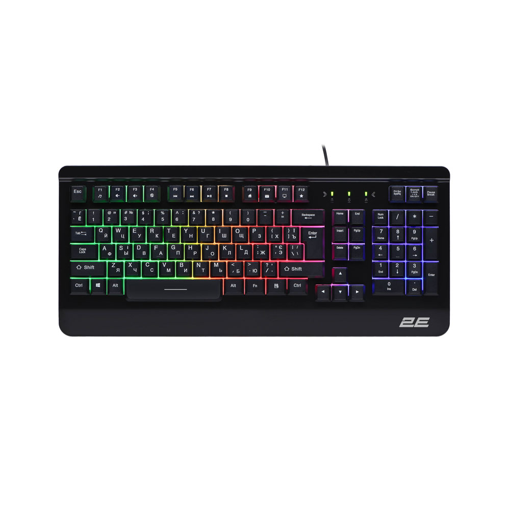 Клавиатура мембранная 2E Gaming KG320 104key, USB-A, EN/UA/RU, LED, чёрный