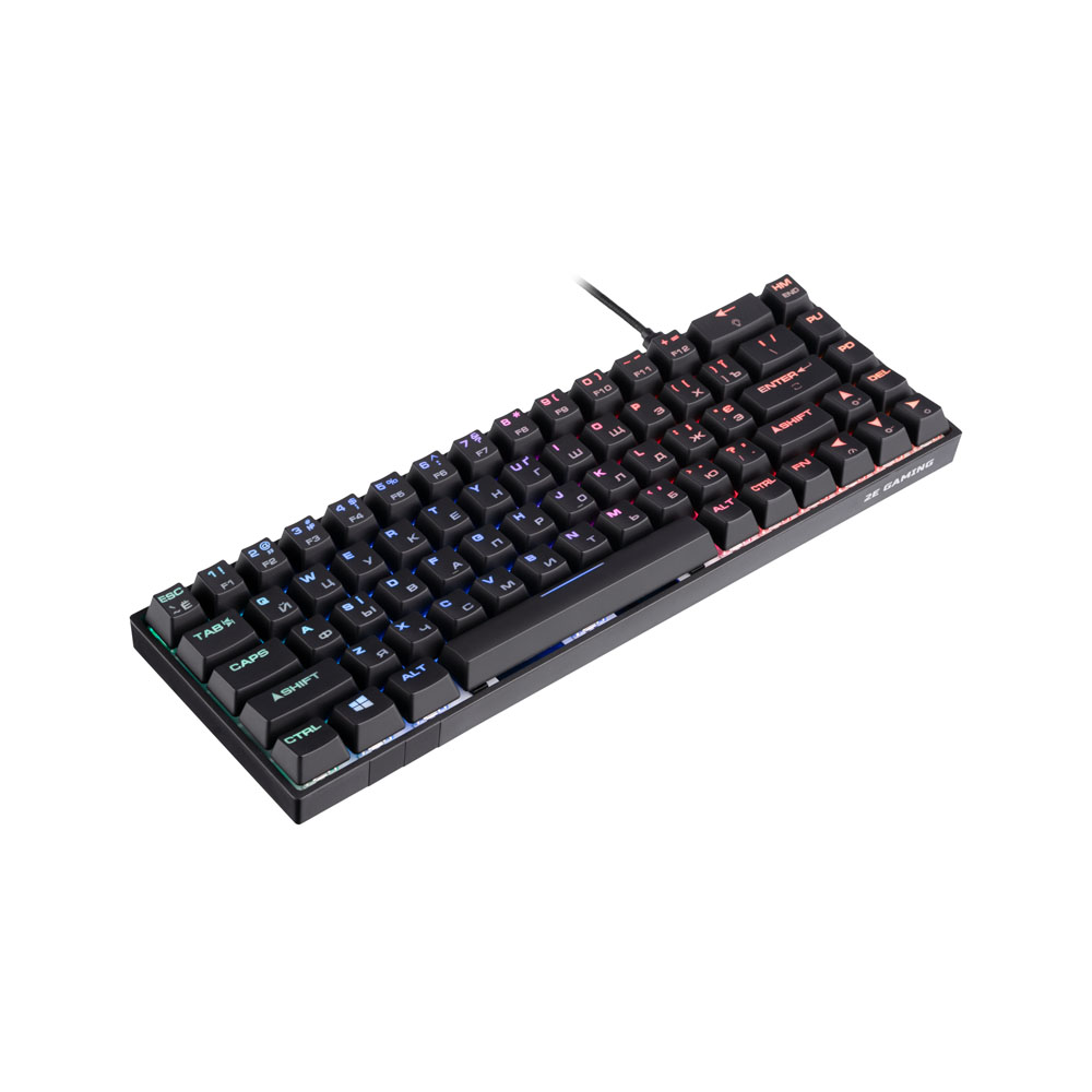 Клавиатура игровая 2E Gaming KG370 RGB, 68key, Gateron Blue Switch, USB, Black, Ukr
