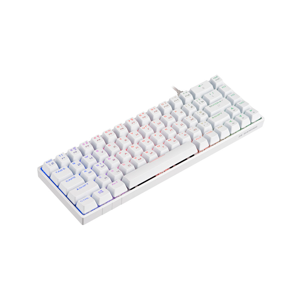Клавиатура игровая 2E Gaming KG370 RGB, 68key, Gateron Red Switch, USB, White, Ukr