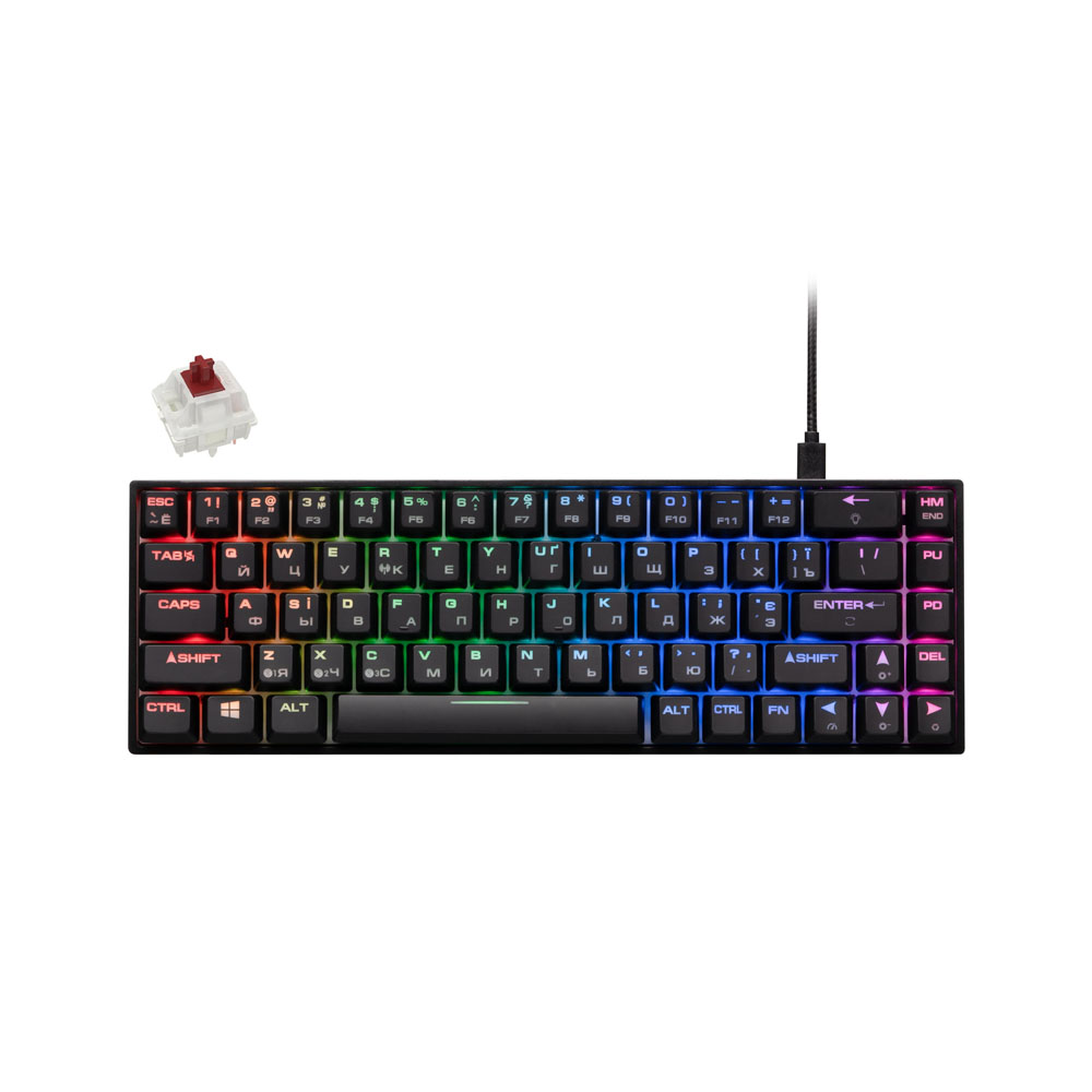 Клавиатура игровая 2E Gaming KG380 RGB, 68key, Gateron Brown Switch, BT/USB, Black, Ukr