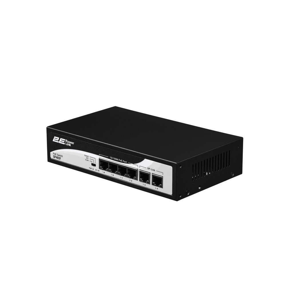 Коммутатор 2E PowerLink SP402F 6xFE (4x FE PoE, 2xFE Uplink, 55W), неуправляемый