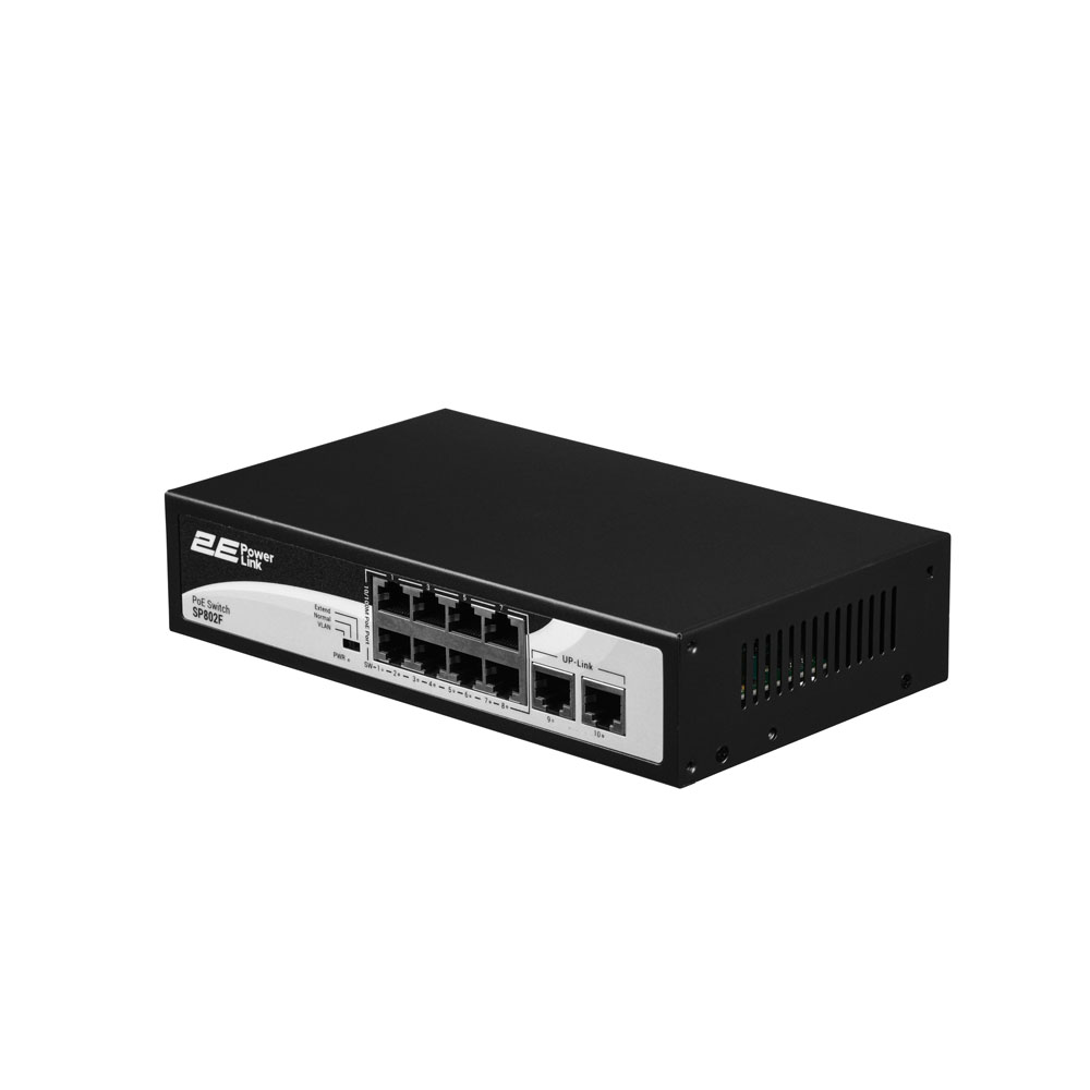 Коммутатор 2E PowerLink SP802F 10xFE (8xFE PoE, 2xFE Uplink, 96W), неуправляемый
