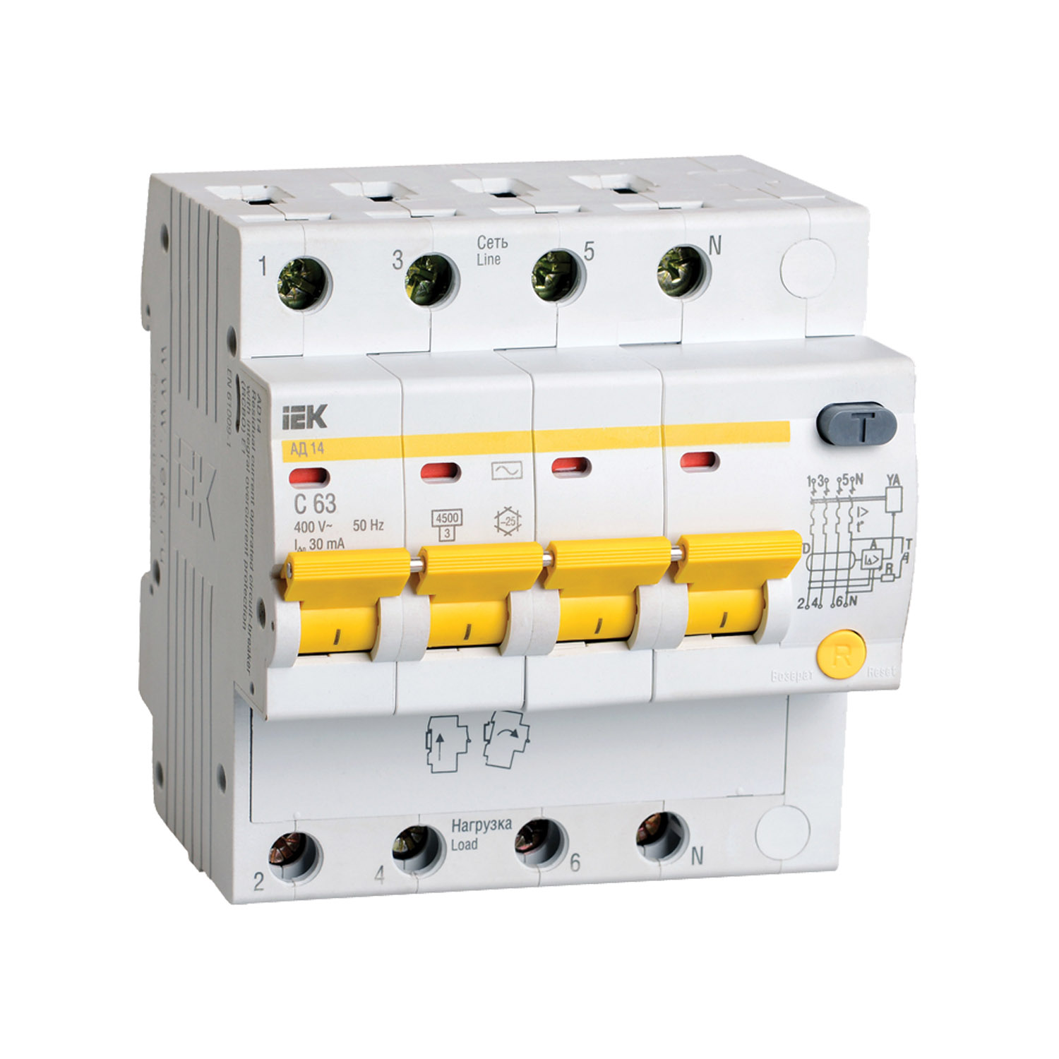Дифференциальный автомат IEK АД14 4P 32А 30мА