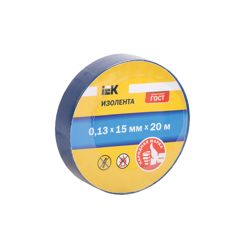Изолента IEK 0,13х15 мм Синий 20 метров