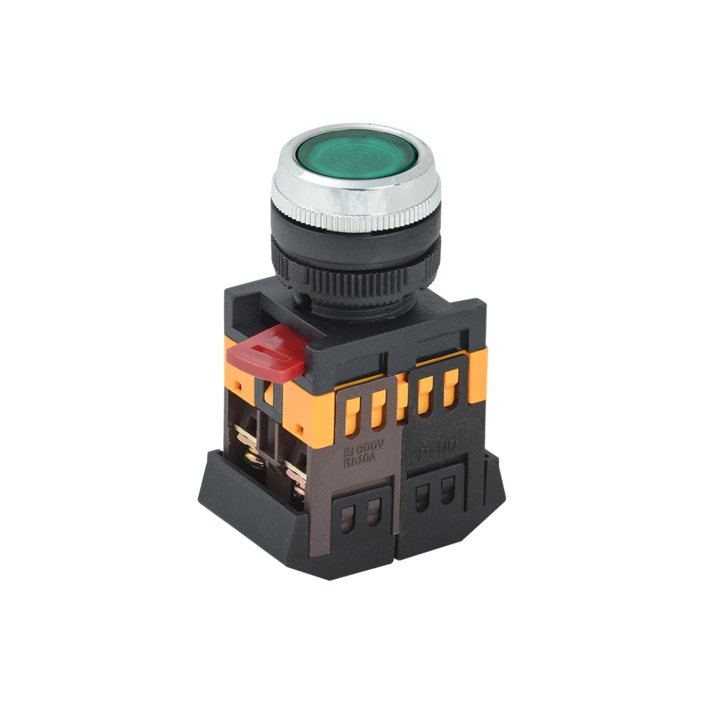 Кнопка IEK ABLFS-22 зеленый d22мм неон/240В 1з+1р