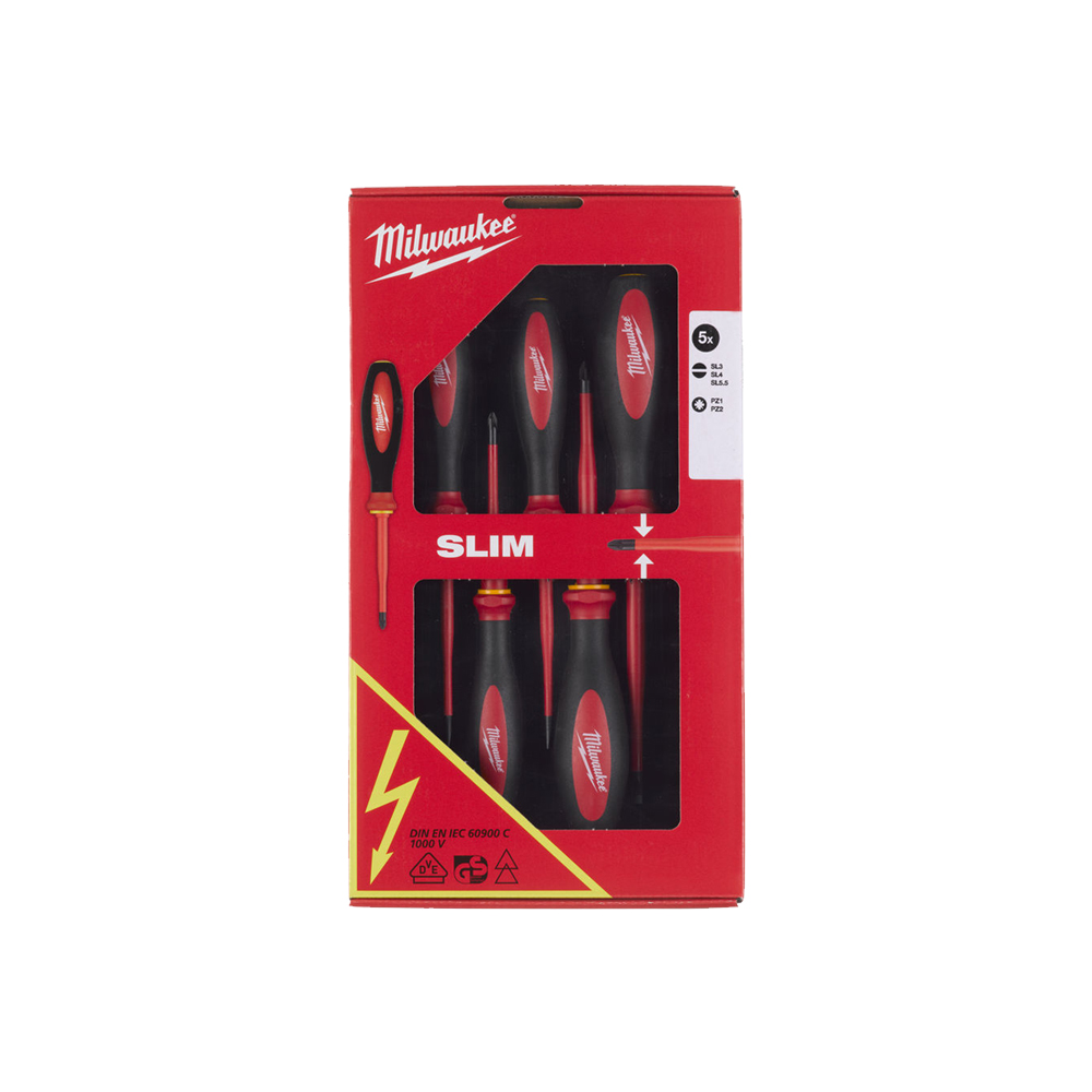 Набор отверток изолированных тонких VDE Milwaukee (5шт)