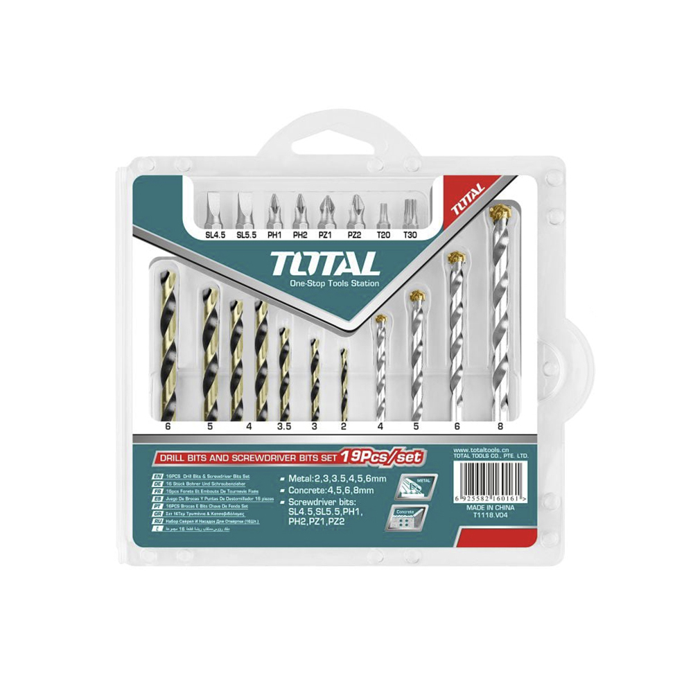 Набор сверл и битов спиральные 19шт. TOTAL TACSDB1901