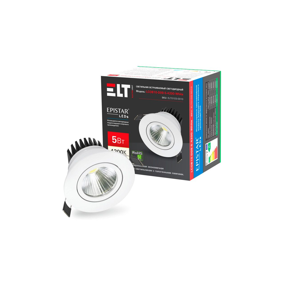 Светильник светодиодный потолочный LCOB10-D09-5-4200-White 5Вт 220В 4200К ELT