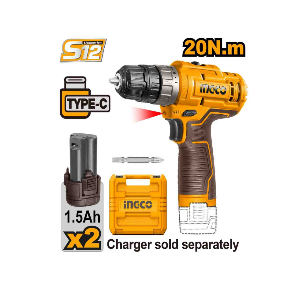 Аккумуляторный шуруповерт INGCO CDLI12202