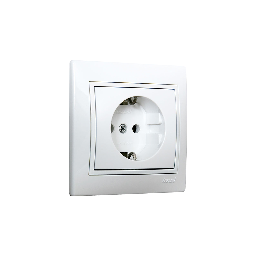 Розетка Lezard Mira 1-ная с/з керамика белый с белой вставкой