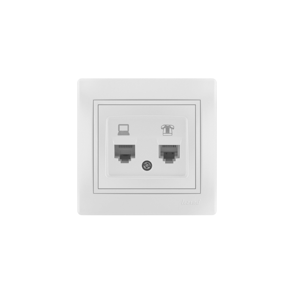 Розетка Lezard Mira компьютерная и телефонная белый с белой вставкой