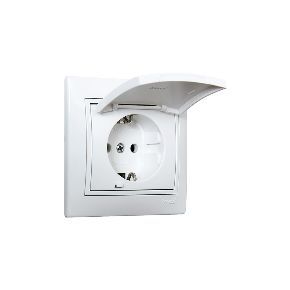 Розетка Lezard Mira с/з с крышкой керамика белый с белой вставкой