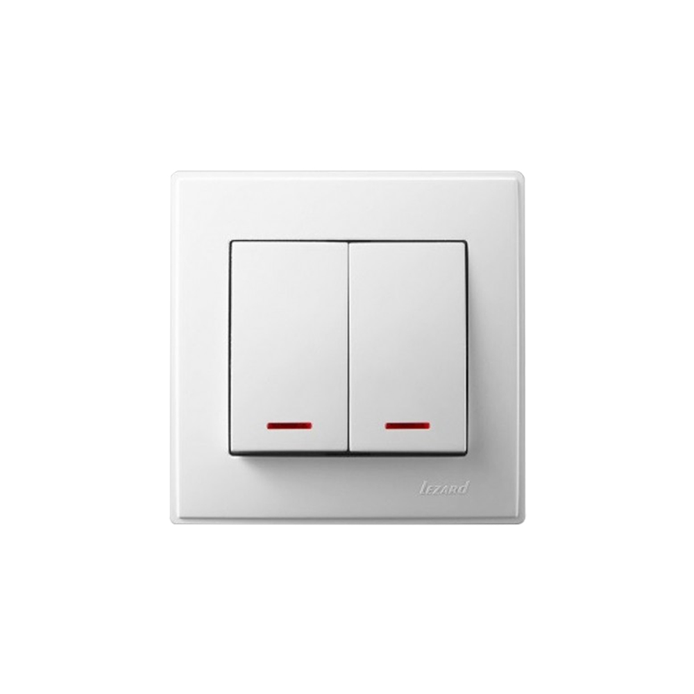Выключатель Lezard Mira 2кл с подсветкой белый с белой вставкой