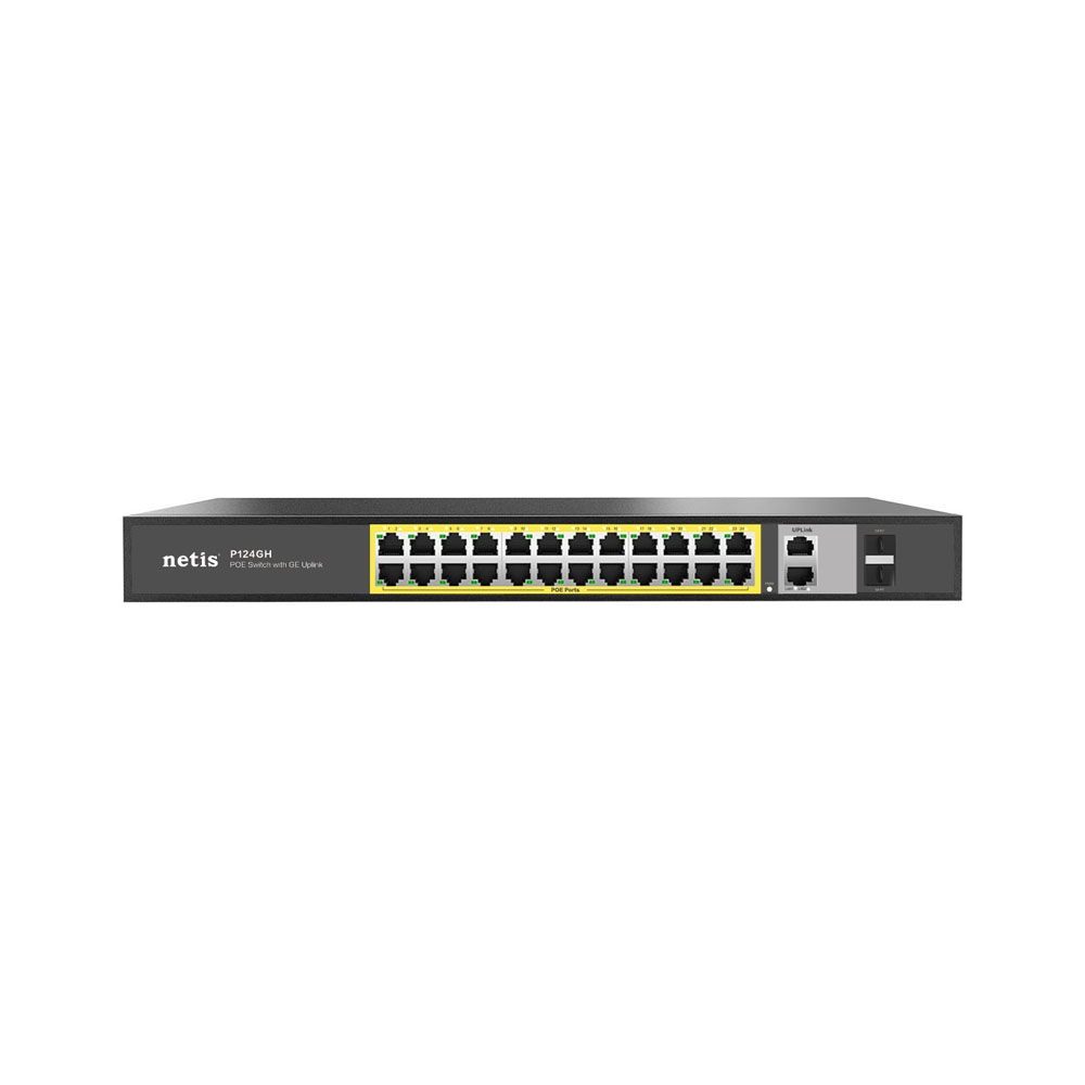 Коммутатор Netis P124GH 24xFE PoE+, 2xGE Uplink, 2xGE SFP, неуправляемый